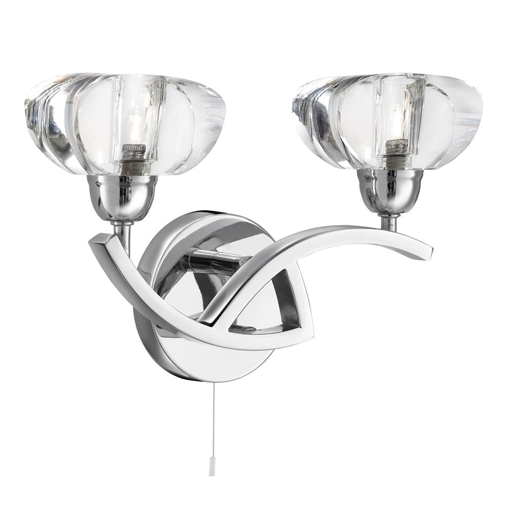 Searchlight Sculptured Ice II 2Lt Wall Light - Chrome & Glass 8086-2CC