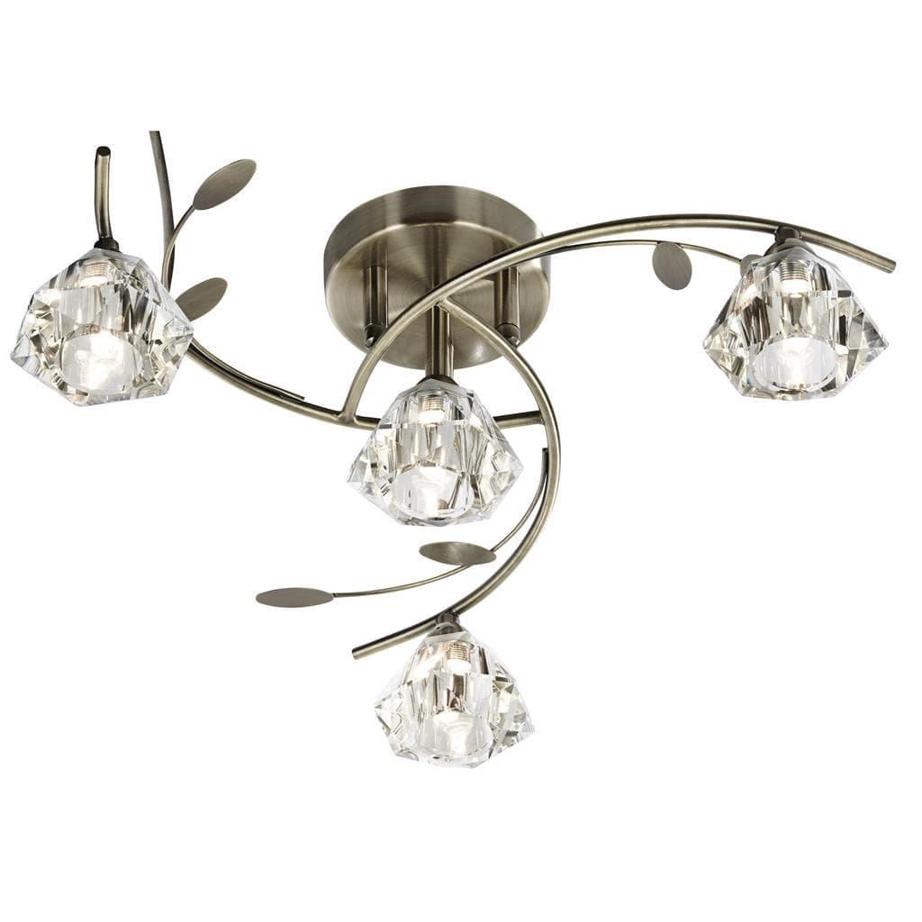 Searchlight Sierra 4Lt Semi-Flush Ceiling Light - Antique Brass & Glass 2634-4AB