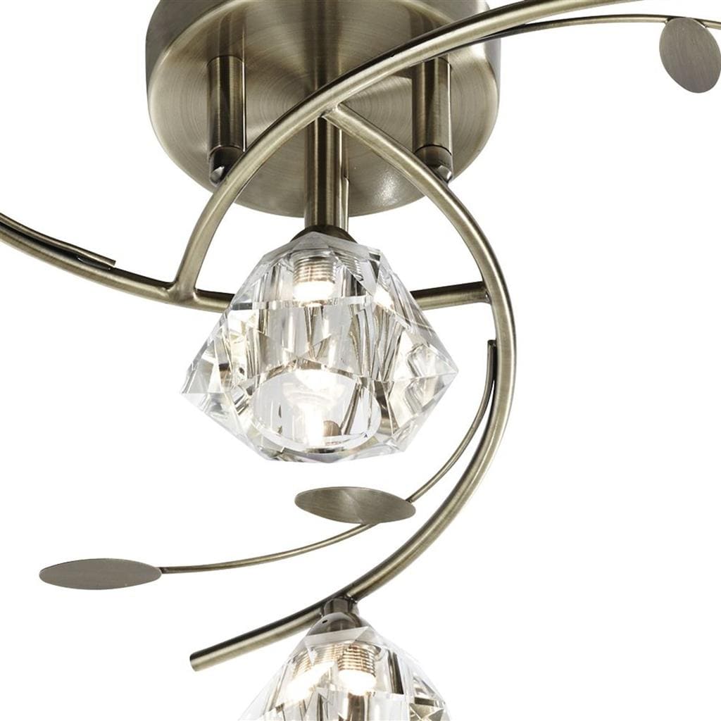 Searchlight Sierra 4Lt Semi-Flush Ceiling Light - Antique Brass & Glass 2634-4AB