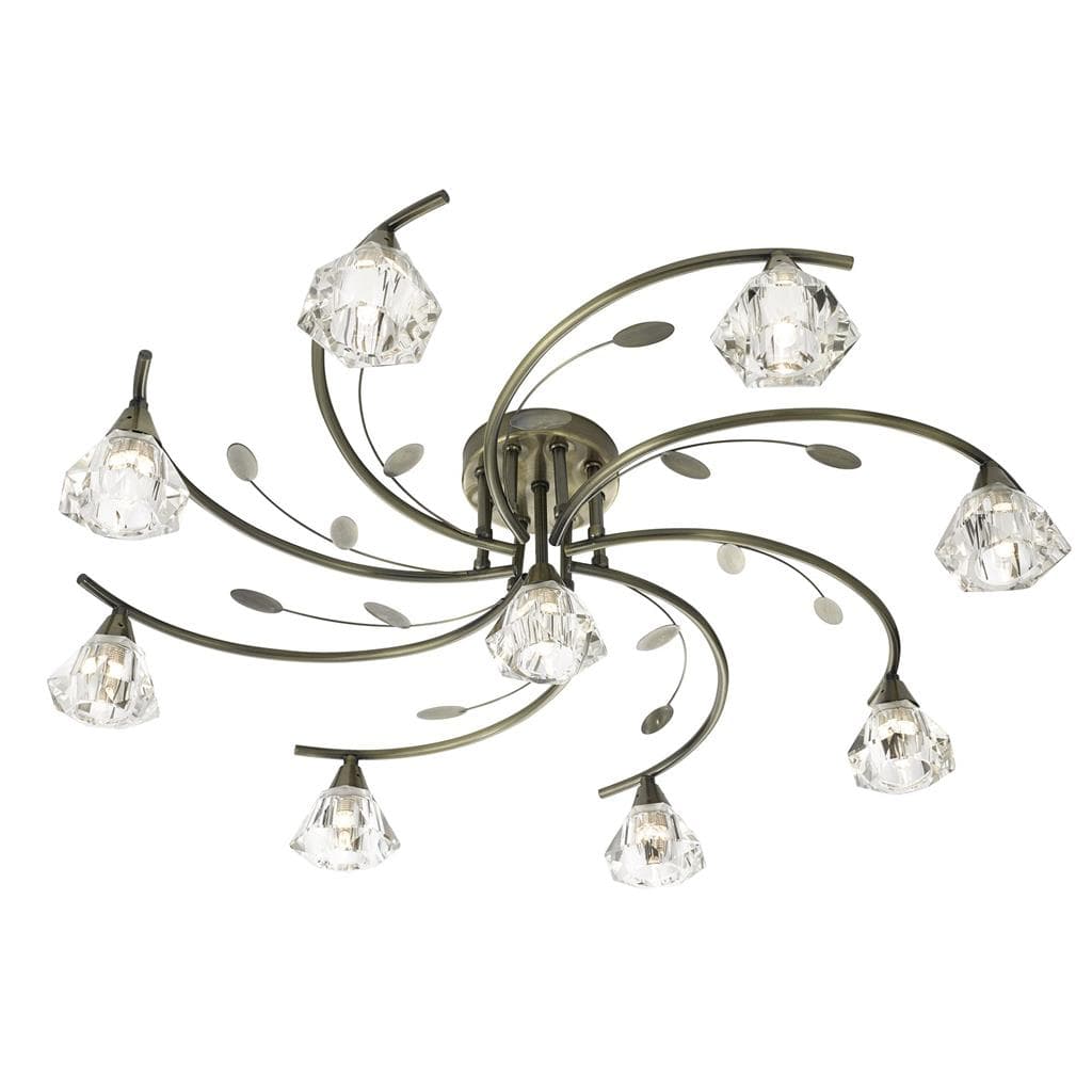 Searchlight Sierra 9Lt Semi-Flush Ceiling Light - Antique Brass & Glass 2639-9AB