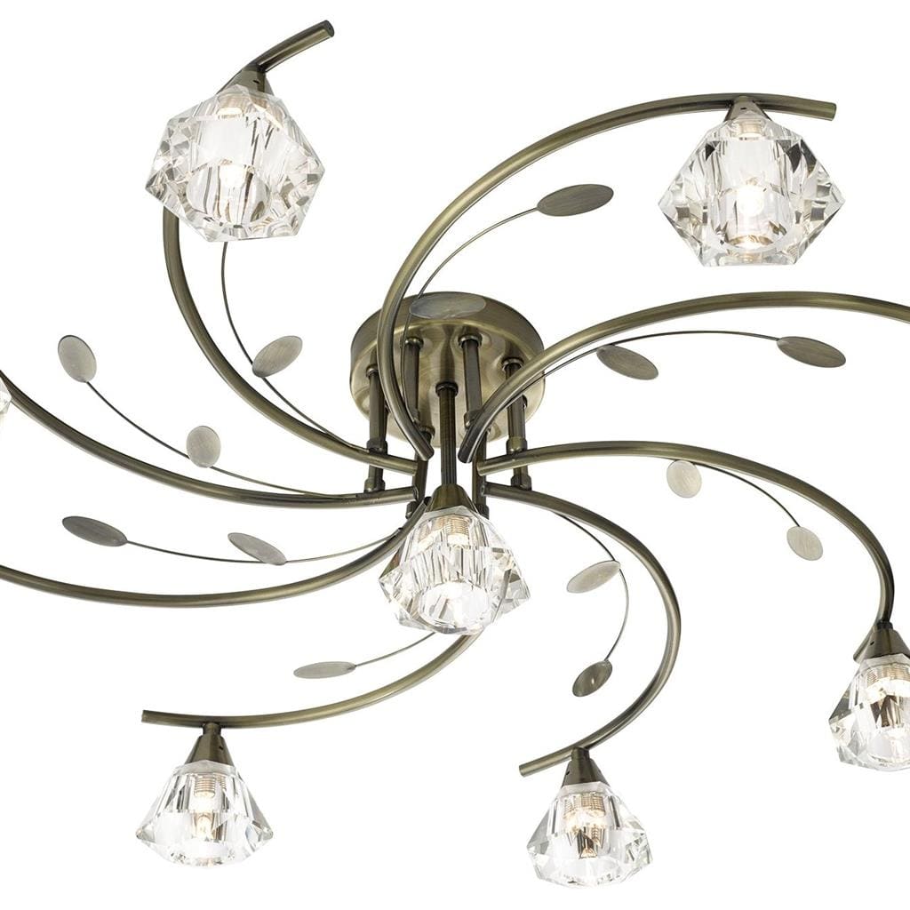 Searchlight Sierra 9Lt Semi-Flush Ceiling Light - Antique Brass & Glass 2639-9AB