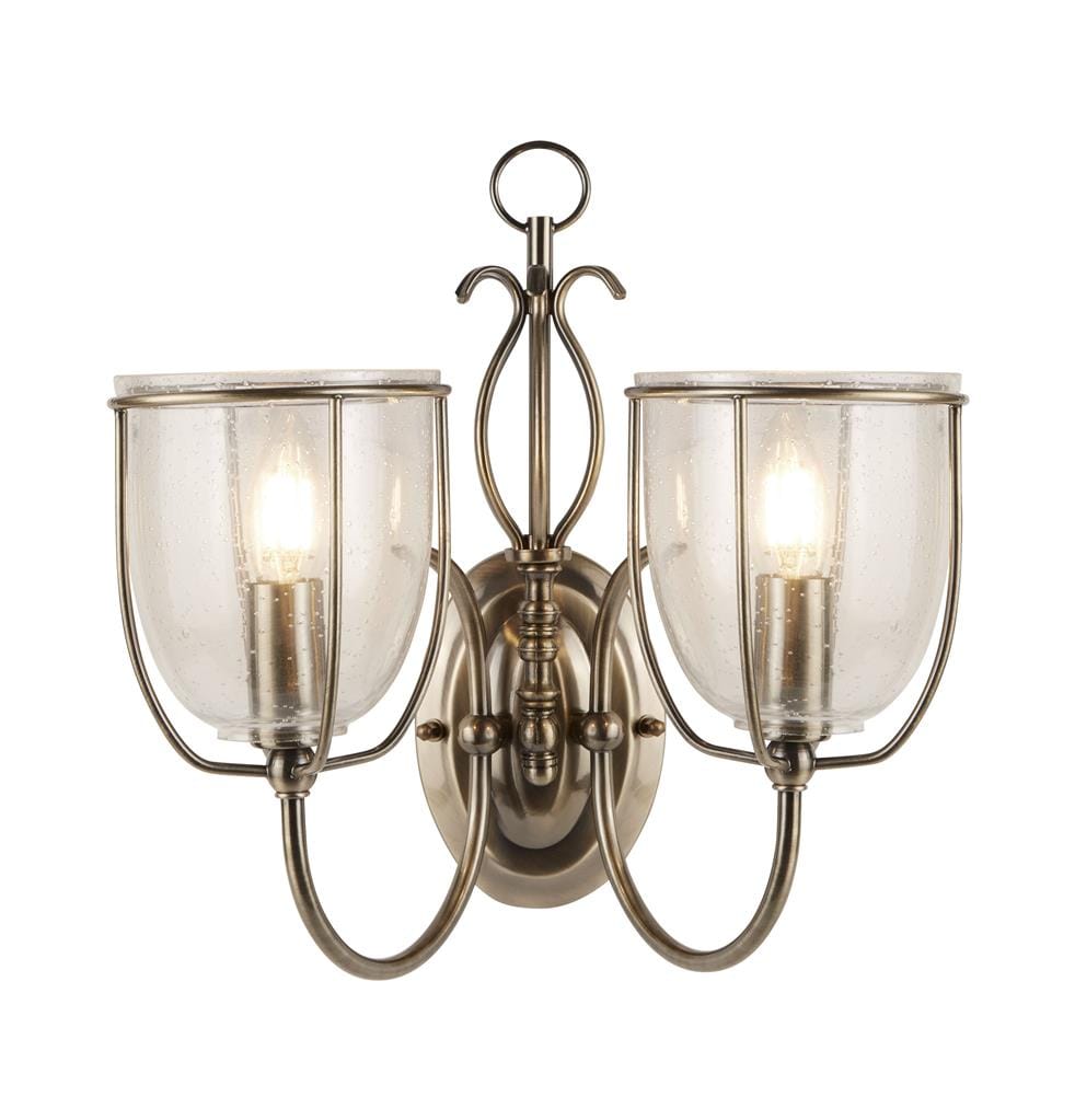 Searchlight Silhouette 2Lt Wall Light - Antique Brass & Seeded Glass 6352-2AB