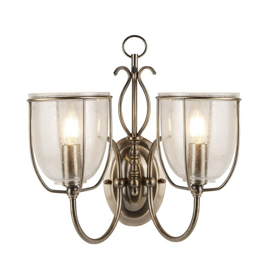 Searchlight Silhouette 2Lt Wall Light - Antique Brass & Seeded Glass 6352-2AB