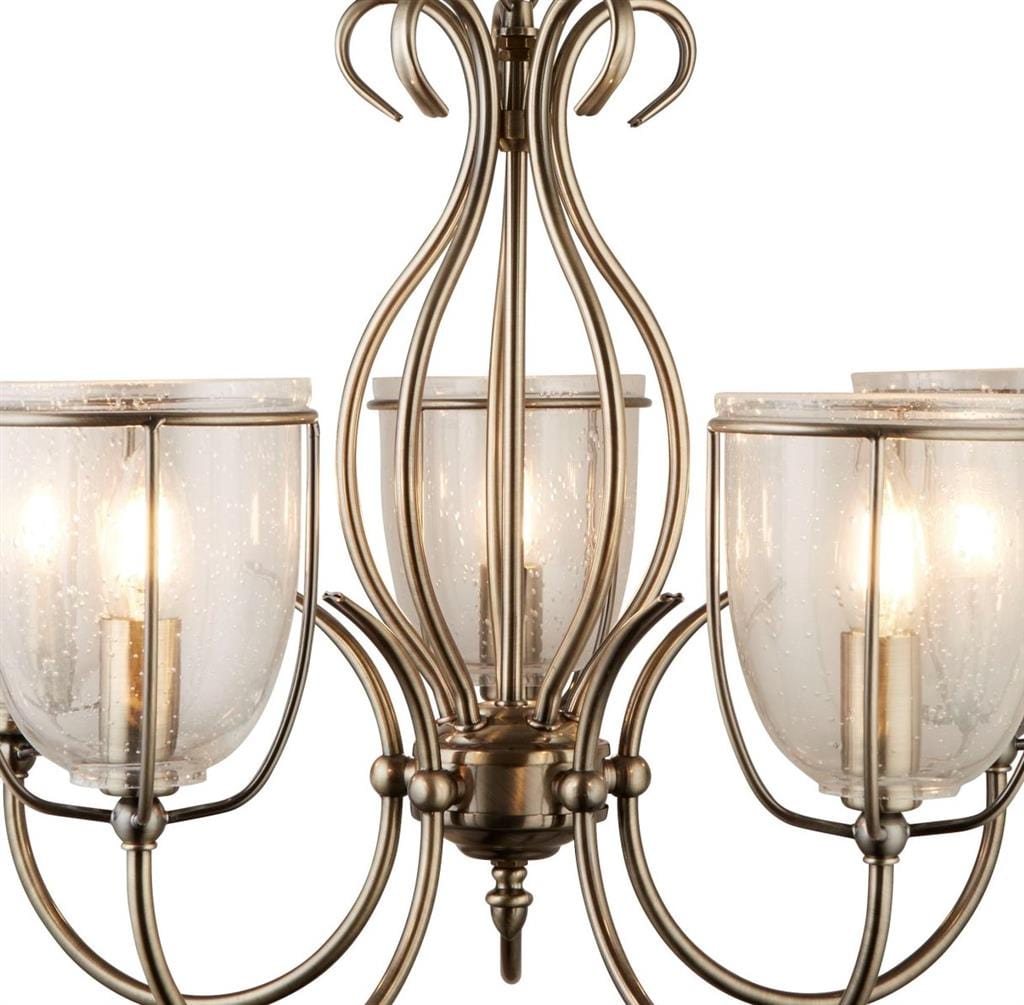 Searchlight Silhouette 5Lt Pendant - Antique Brass Metal & Seeded Glass 6355-5AB