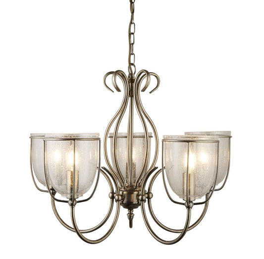 Searchlight Silhouette 5Lt Pendant - Antique Brass Metal & Seeded Glass 6355-5AB