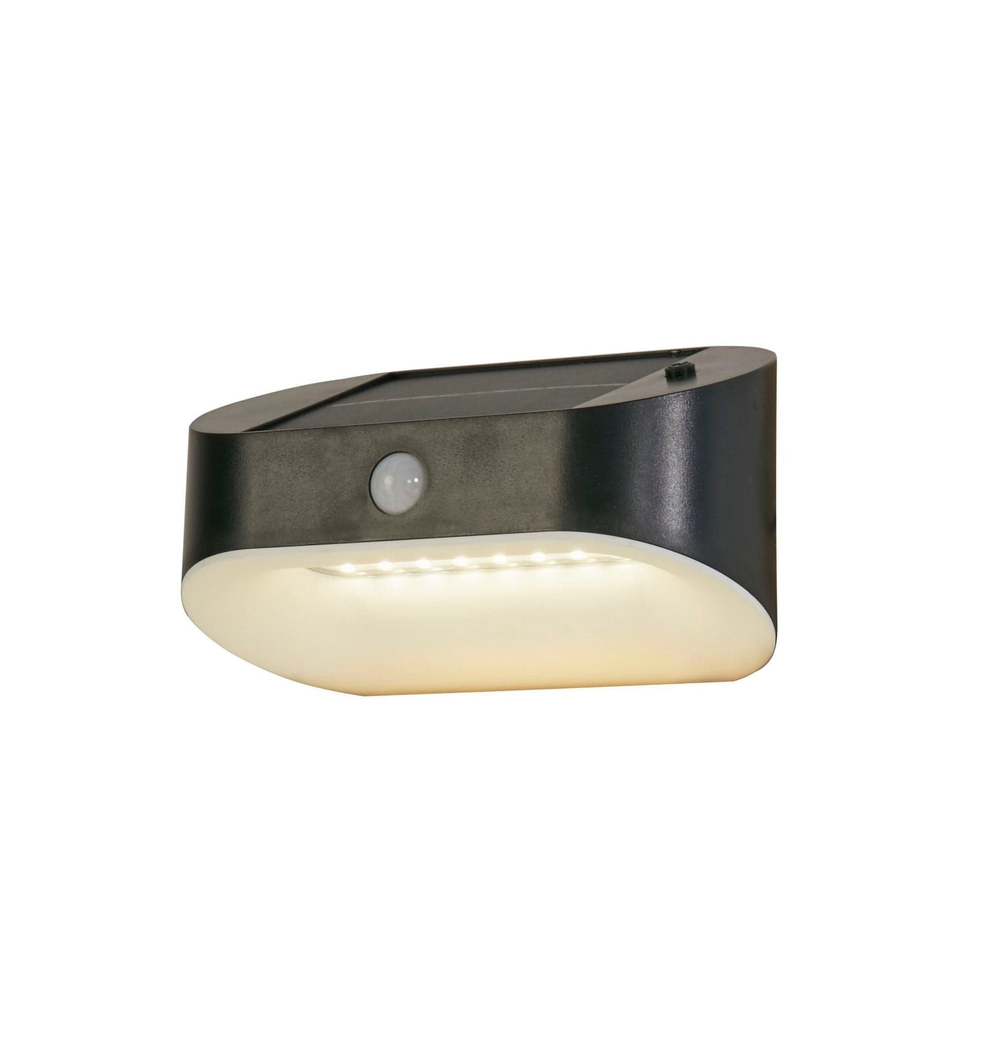 Searchlight Solar Outdoor Wall Light - Black Metal & White Polycarbonate 67421BK-PIR