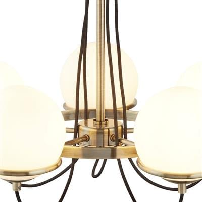 Searchlight Sphere 5Lt Pendant - Antique Brass Metal & Opal Glass 7095-5AB