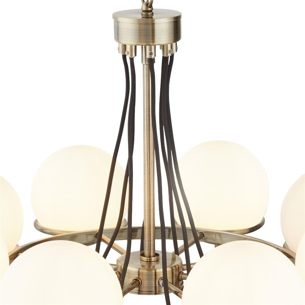 Searchlight Sphere  8Lt Pendant - Antique Brass Metal & Opal Glass 7098-8AB