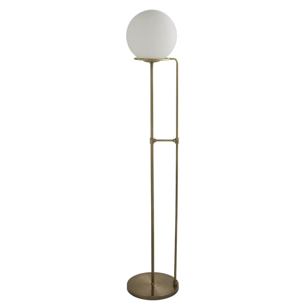 Searchlight Sphere  Floor Lamp  - Antique Brass Metal & Opal Glass 8093AB