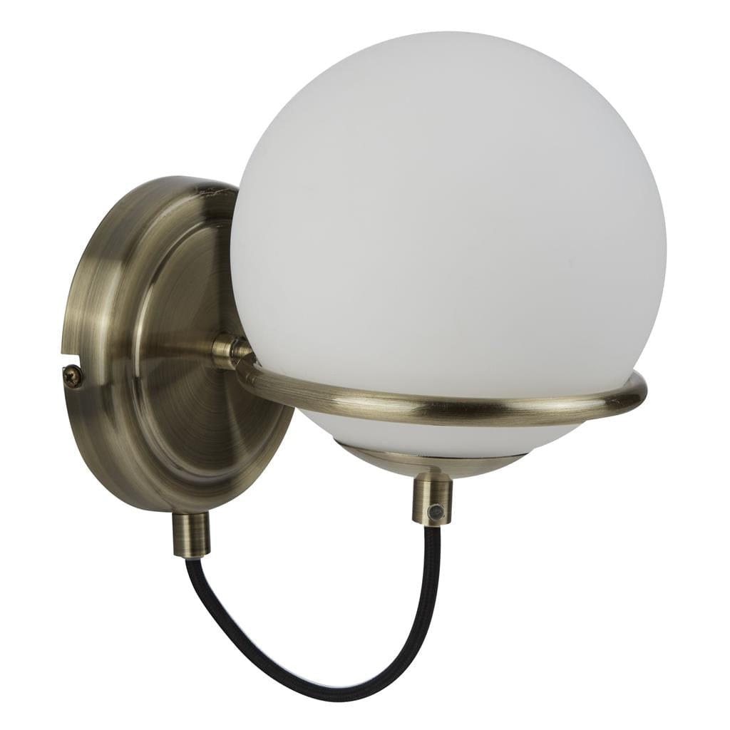 Searchlight Sphere  Wall Light  - Antique Brass Metal & Opal Glass 7091AB