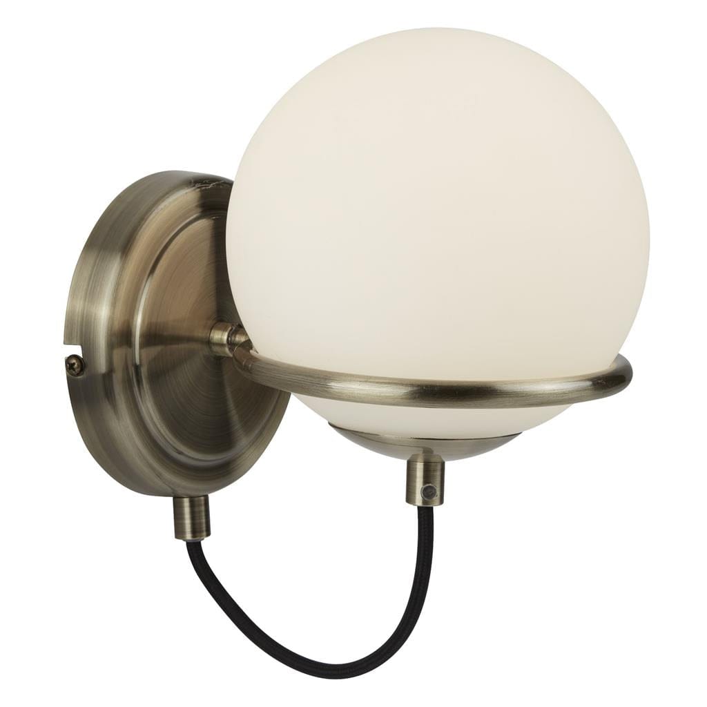 Searchlight Sphere  Wall Light  - Antique Brass Metal & Opal Glass 7091AB