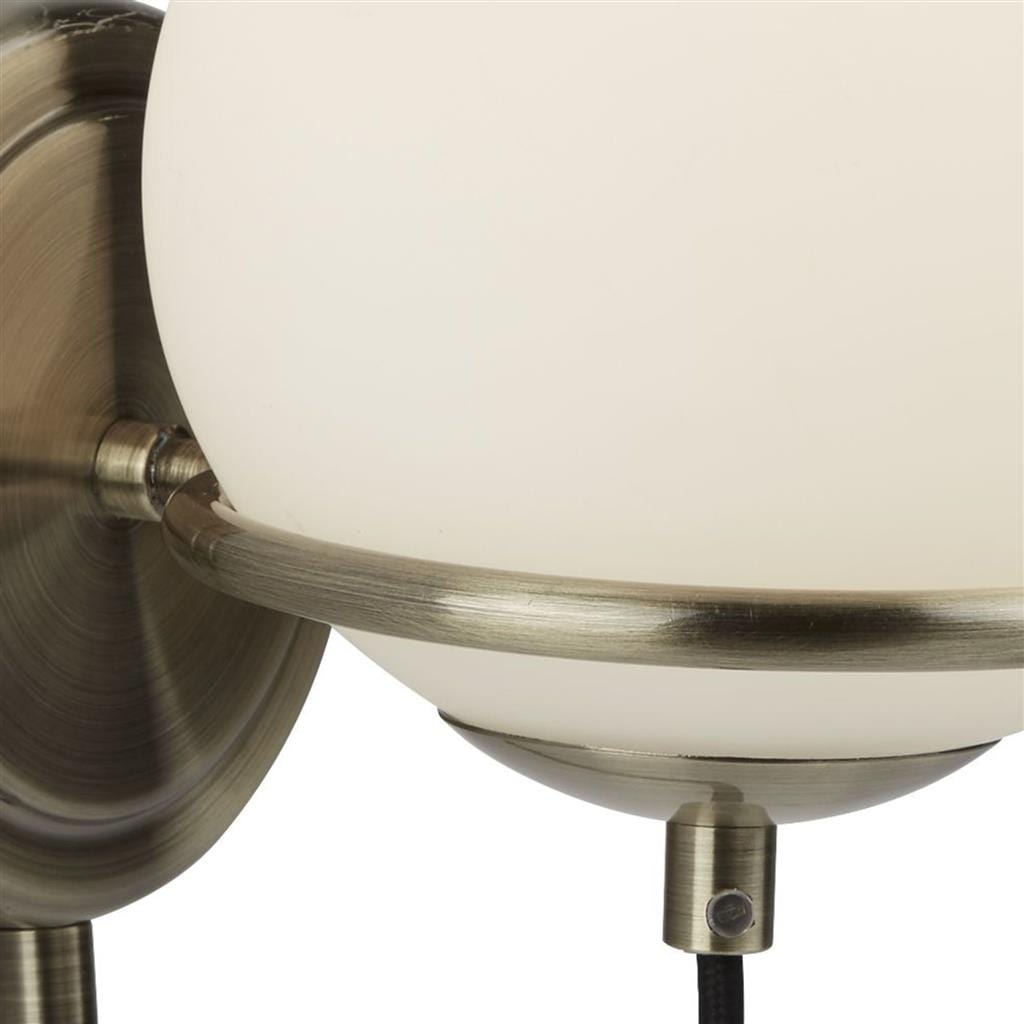 Searchlight Sphere  Wall Light  - Antique Brass Metal & Opal Glass 7091AB