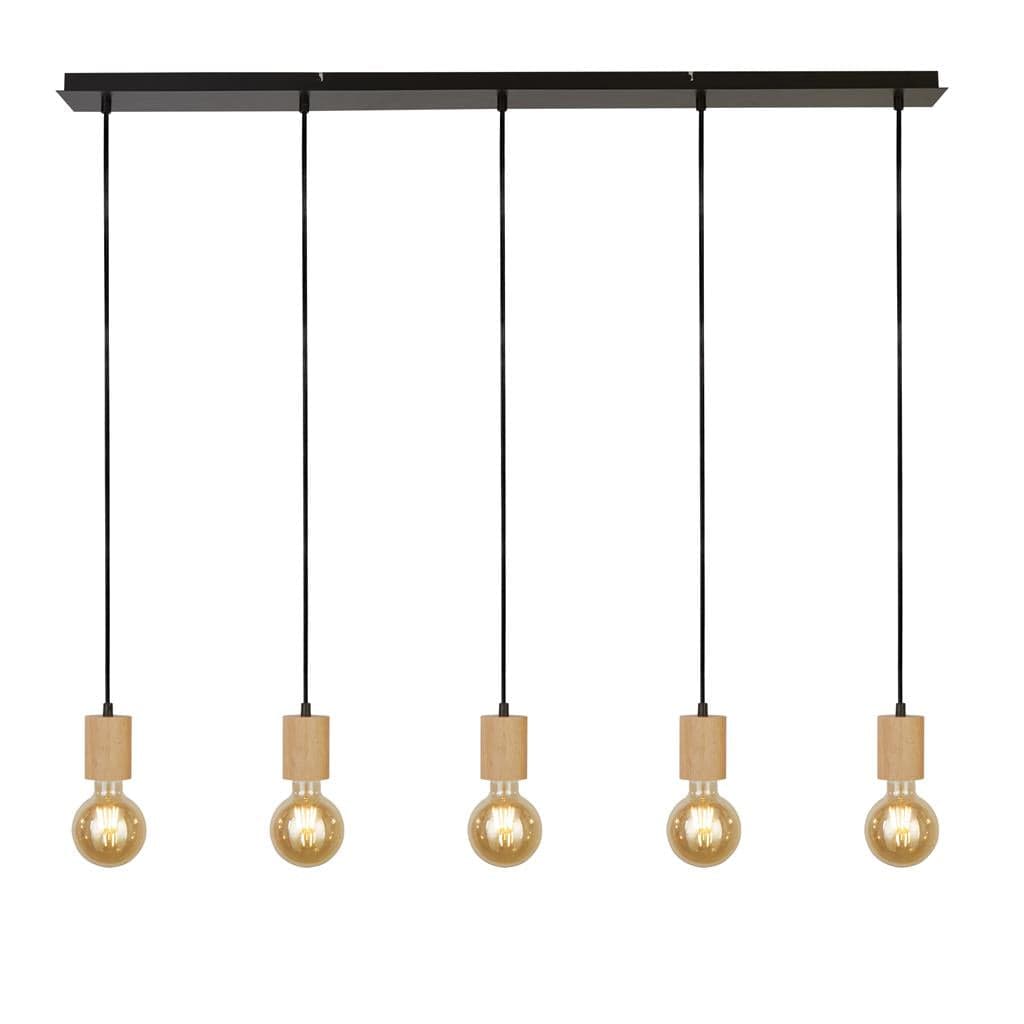 Searchlight Spinny 5Lt Bar Pendant - Wood & Matt Black Metal 50212-5NA