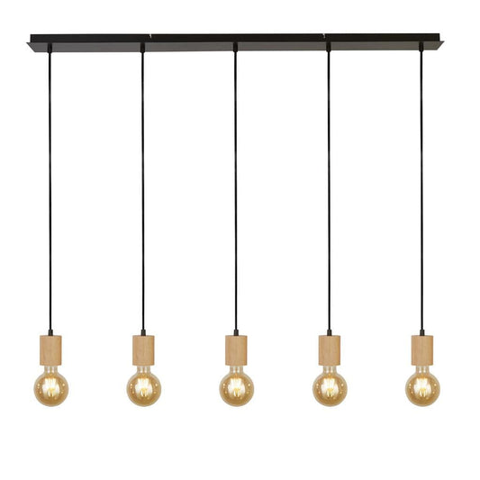 Searchlight Spinny 5Lt Bar Pendant - Wood & Matt Black Metal 50212-5NA