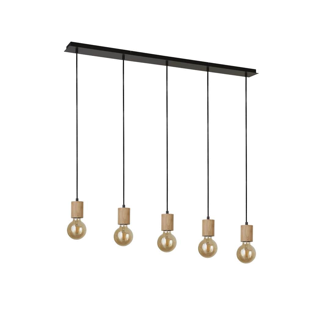 Searchlight Spinny 5Lt Bar Pendant - Wood & Matt Black Metal 50212-5NA