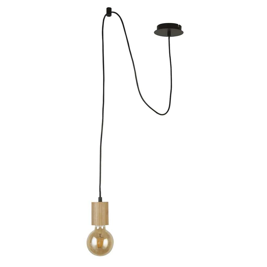 Searchlight Spinny Pendant - Wood & Matt Black Metal 50212-1NA