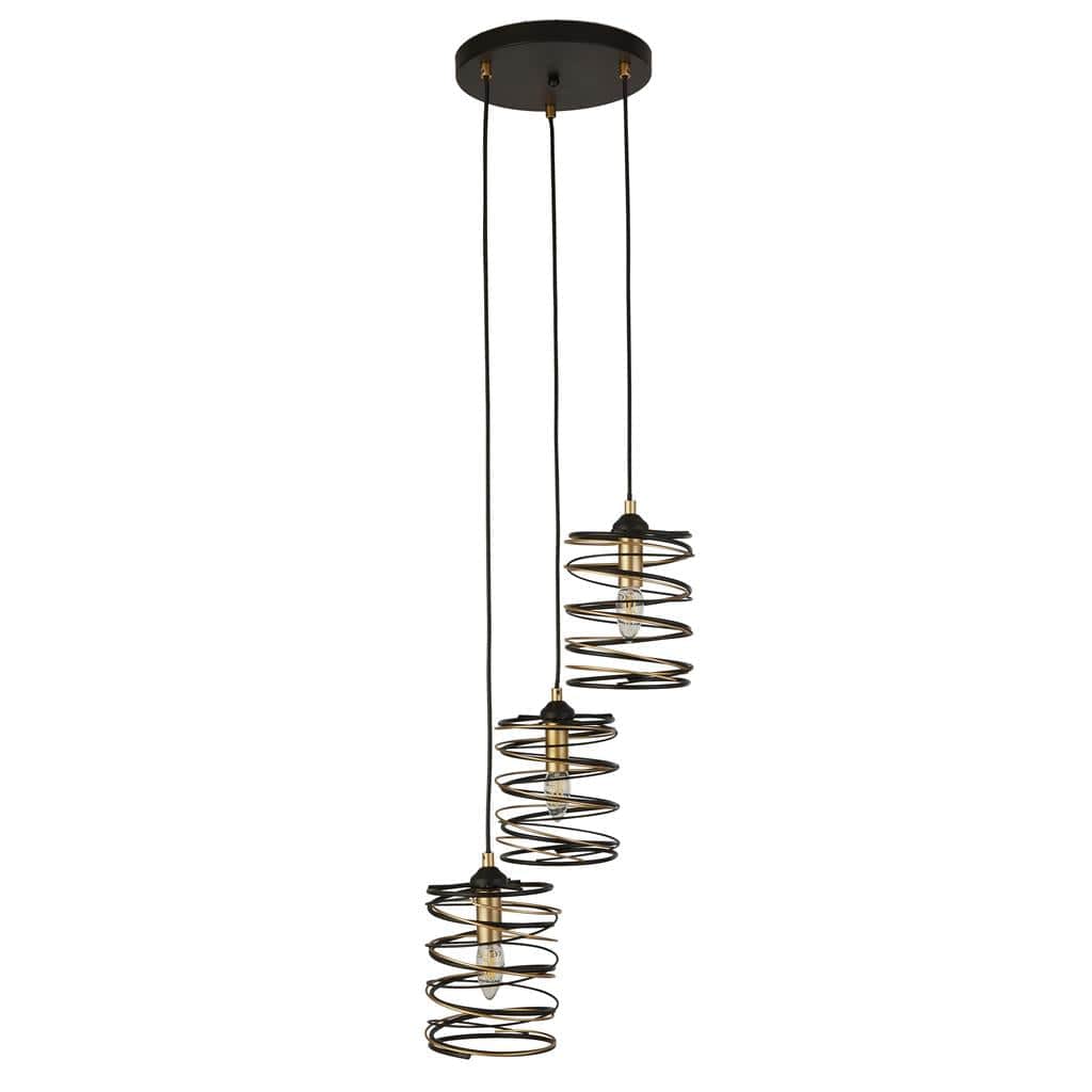 Searchlight Spring 3Lt Multi-Drop Pendant - Black Metal & Gold 85583-3BGO