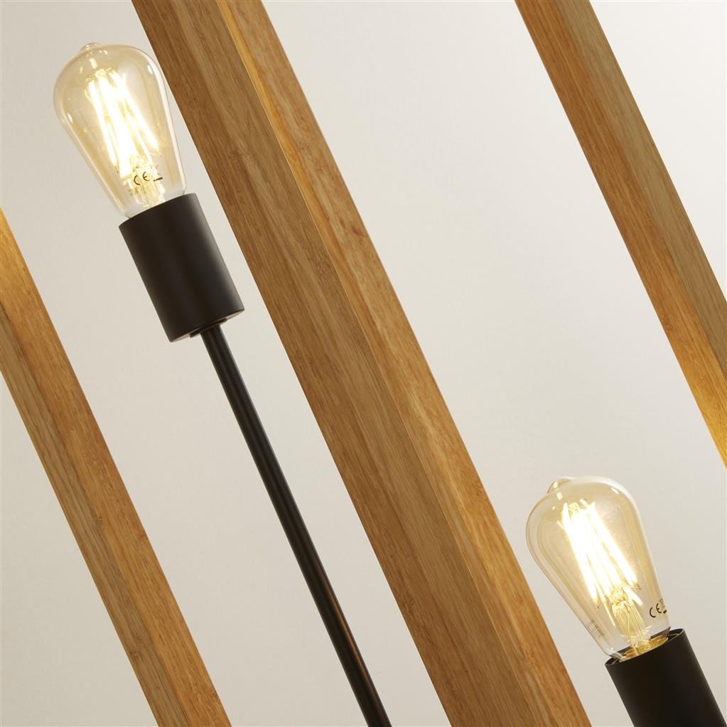 Searchlight Square 2Lt Floor Lamp - Natural Wood & Black Metal 54742-2NA