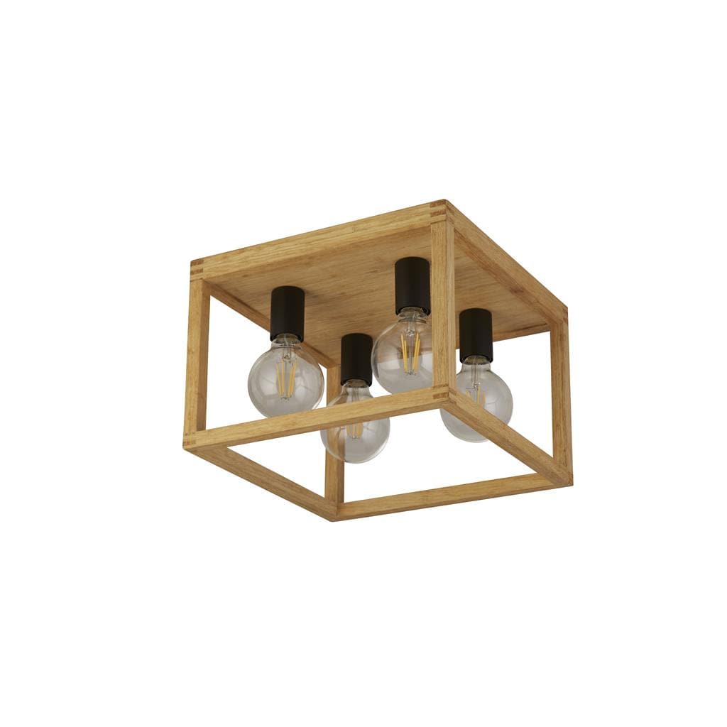 Searchlight Square  4Lt Flush - Natural Wood & Black Metal 54742-4NA