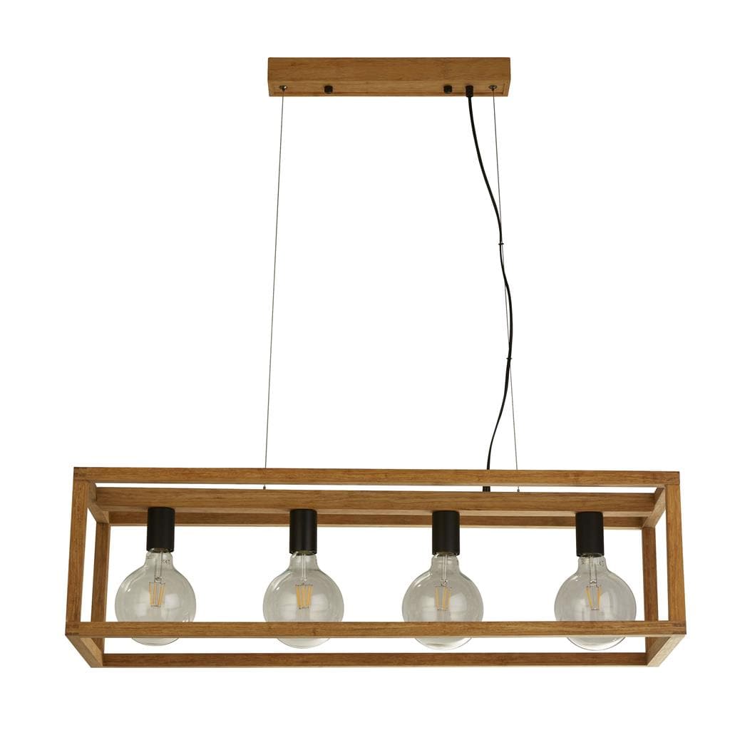 Searchlight Square  4Lt Pendant  - Natural Wood & Black Metal 54741-4NA