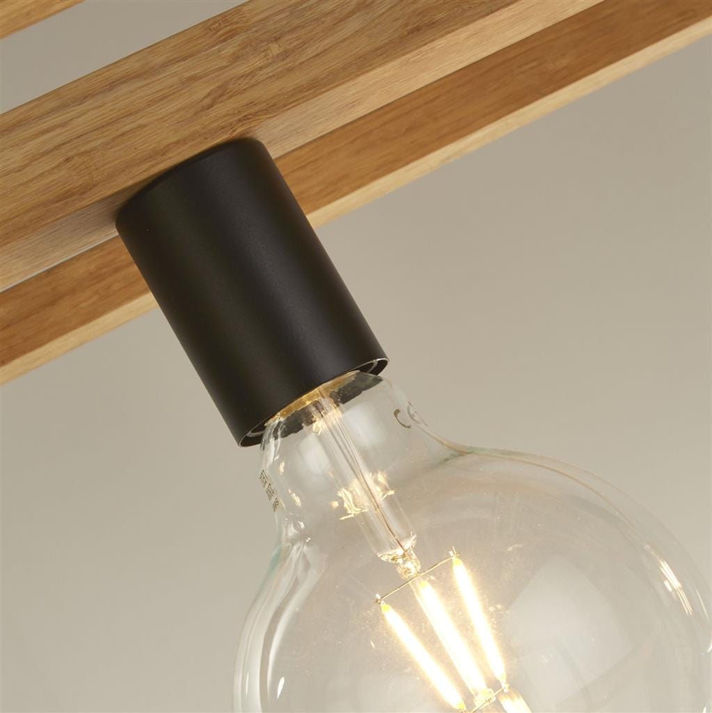 Searchlight Square  4Lt Pendant  - Natural Wood & Black Metal 54741-4NA