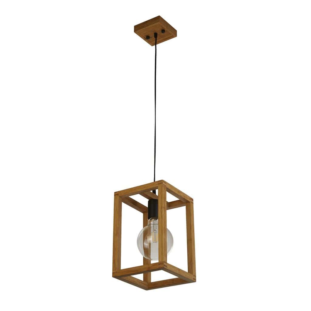 Searchlight Square  Pendant  - Natural Wood & Black Metal 54741-1NA