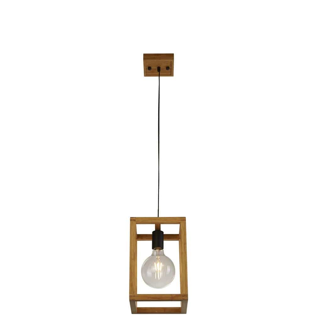 Searchlight Square  Pendant  - Natural Wood & Black Metal 54741-1NA