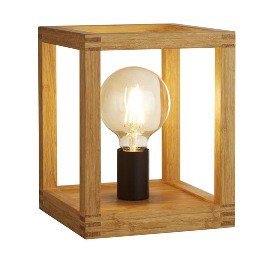 Searchlight Square  Table Lamp  - Natural Wood & Black Metal 54742-1NA