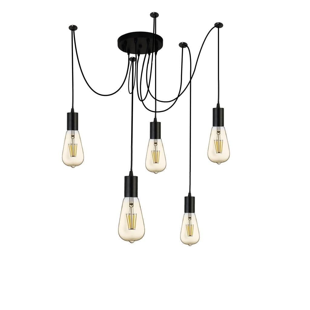 Searchlight Squiggle 5Lt Pendant - Black Metal & Cables 9665-5BK