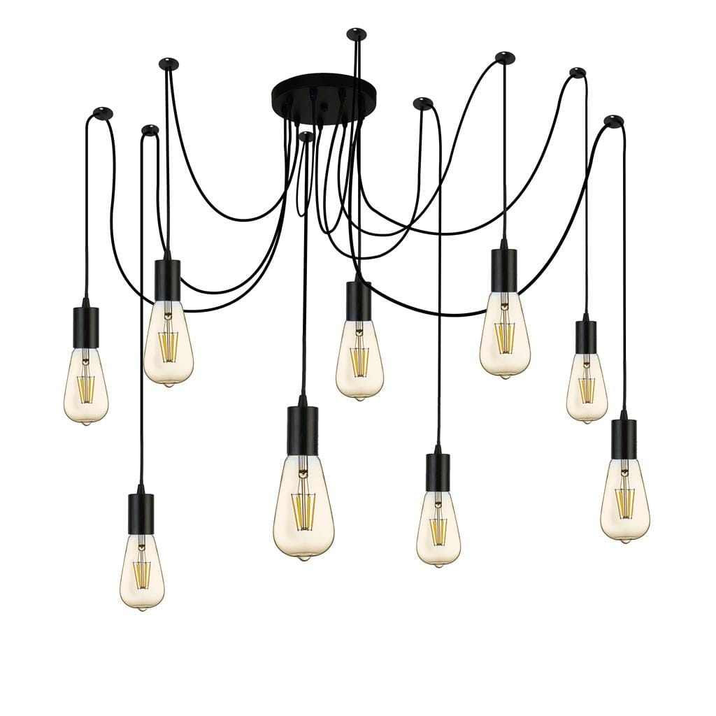 Searchlight Squiggle 9Lt Pendant - Black Metal & Cables 9669-9BK