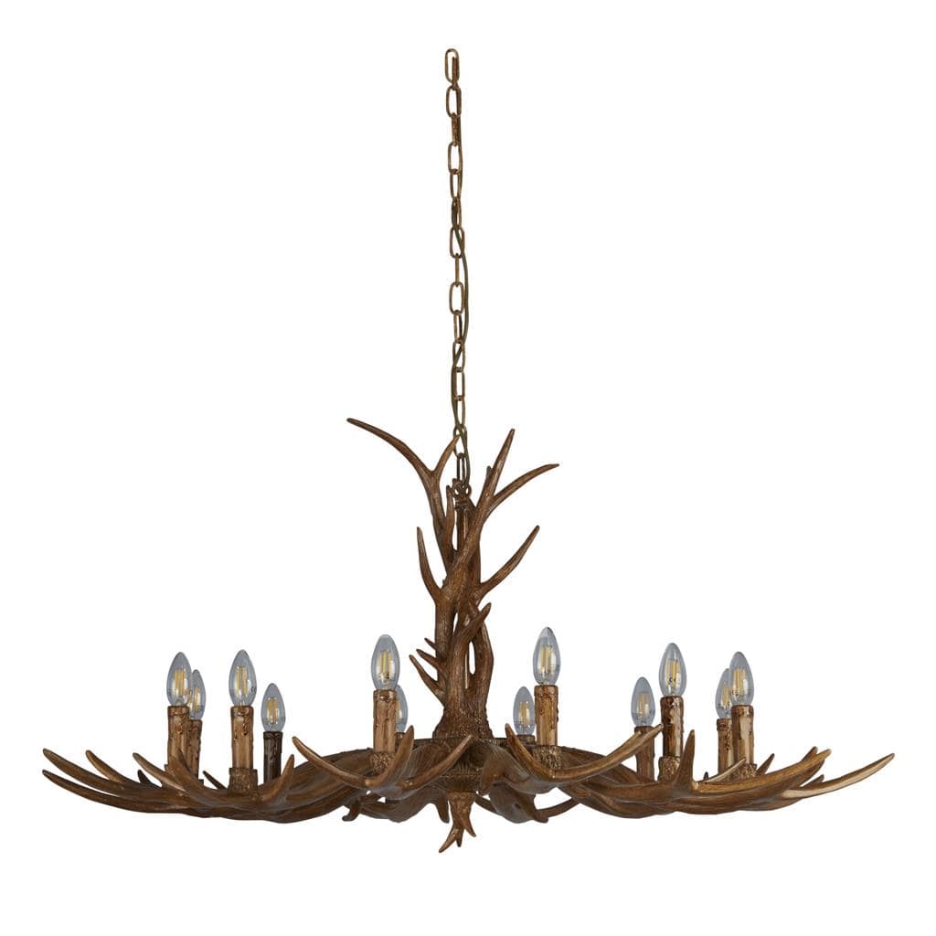 Searchlight Stag 12Lt Pendant - Brown Resin 6416-12BR