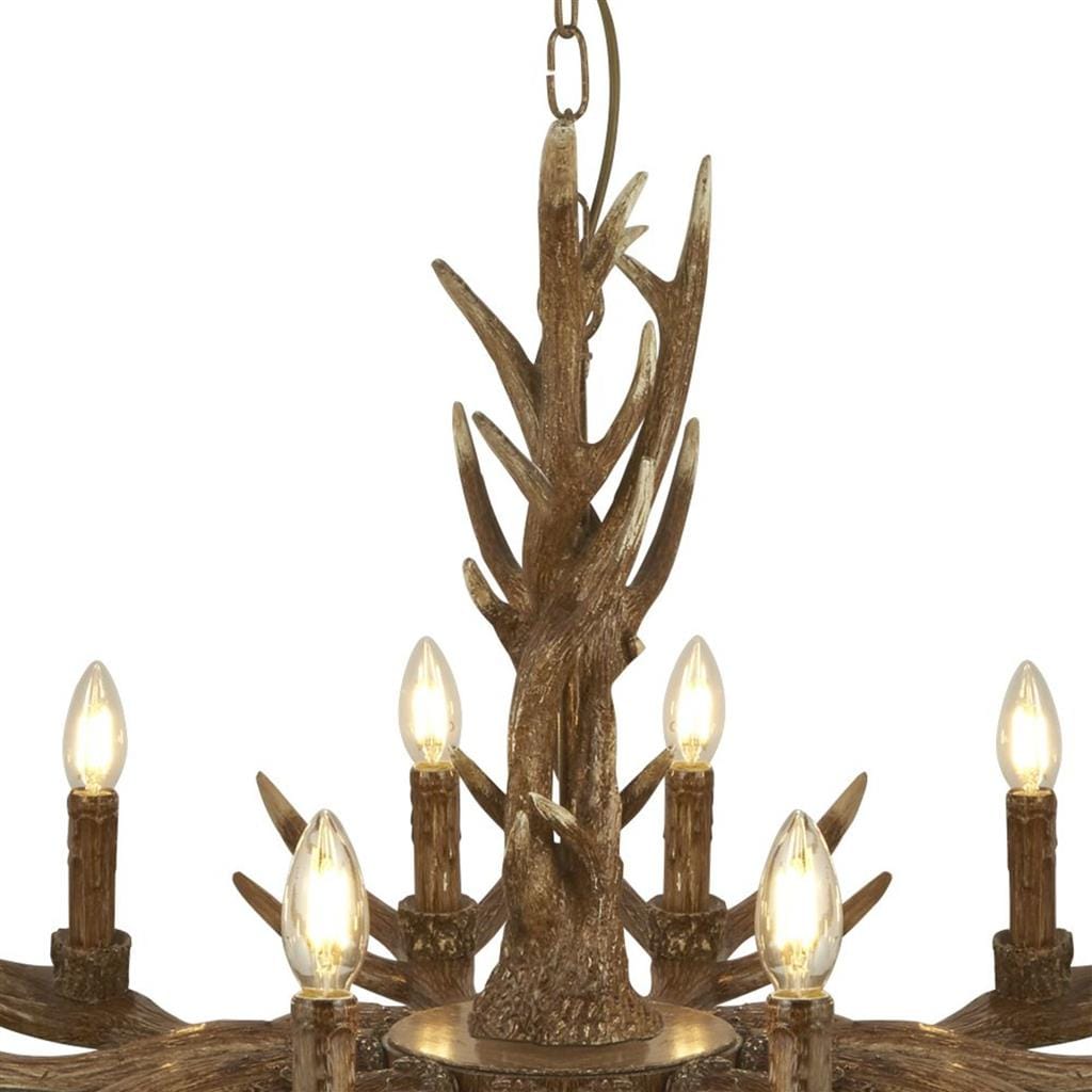 Searchlight Stag 12Lt Pendant - Brown Resin 6416-12BR