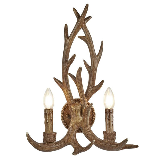 Searchlight Stag 2Lt Wall Light - Brown Resin 6412-2BR