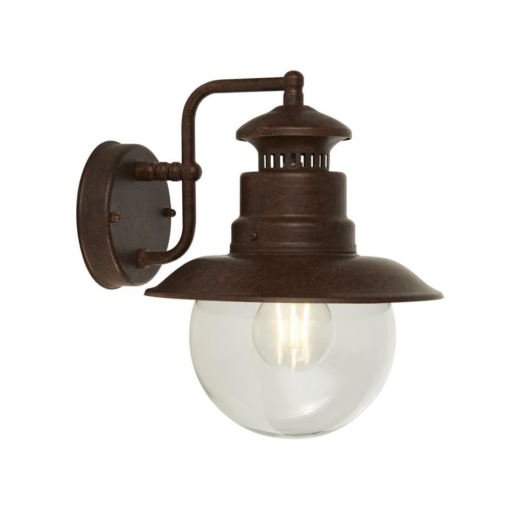 Searchlight Station Outdoor Wall Light - Rustic Brown Metal & Glass 7652RU