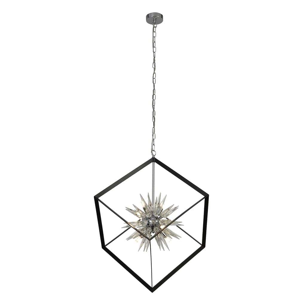 Searchlight Stellar 6Lt Pendant- Black Metal & Crystal Glass 22606-1BK