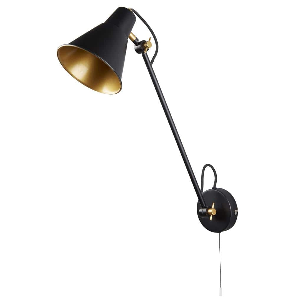 Searchlight Swing Arm  Wall Light  - Matt Black & Gold Metal 6302BK