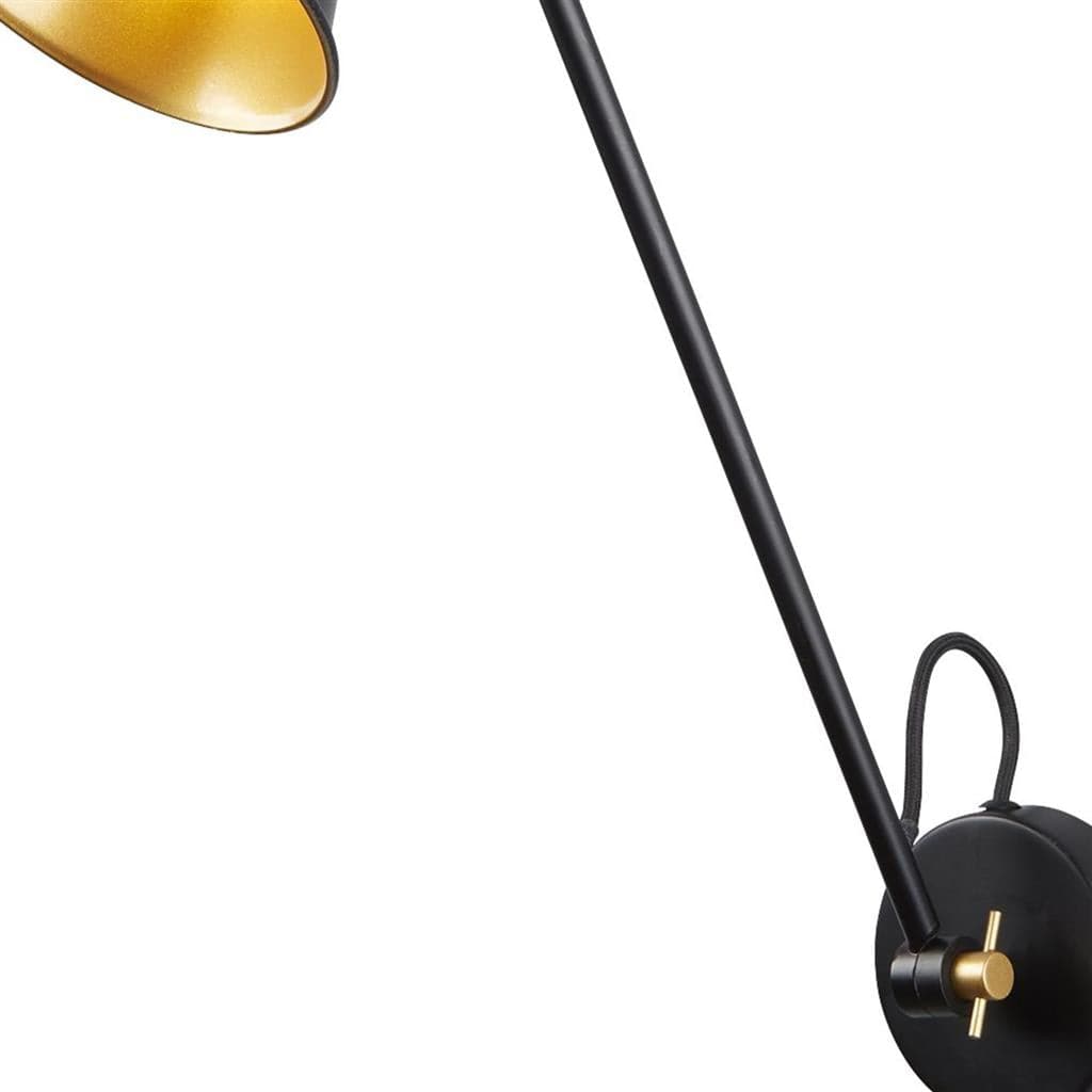 Searchlight Swing Arm  Wall Light  - Matt Black & Gold Metal 6302BK