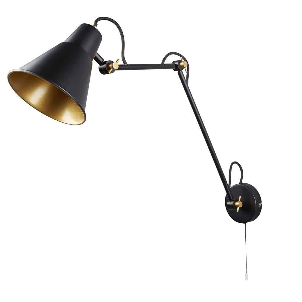 Searchlight Swing Arm  Wall Light  - Matt Black & Gold Metal 7403BK