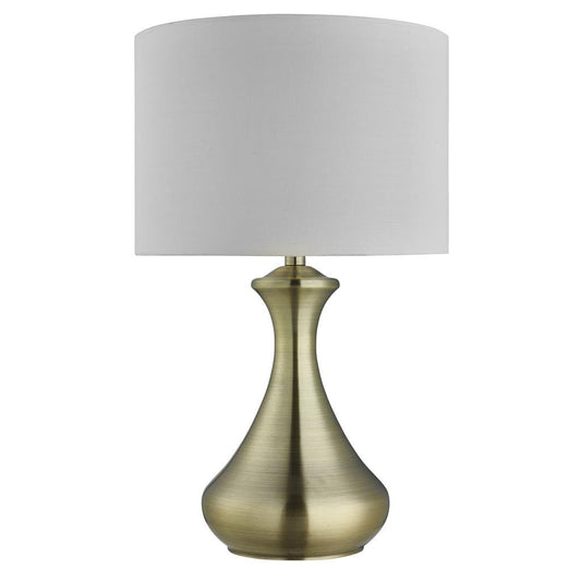 Searchlight Touch Table Lamp  - Antique Brass Metal & Ivory Fabric Shade 2750AB