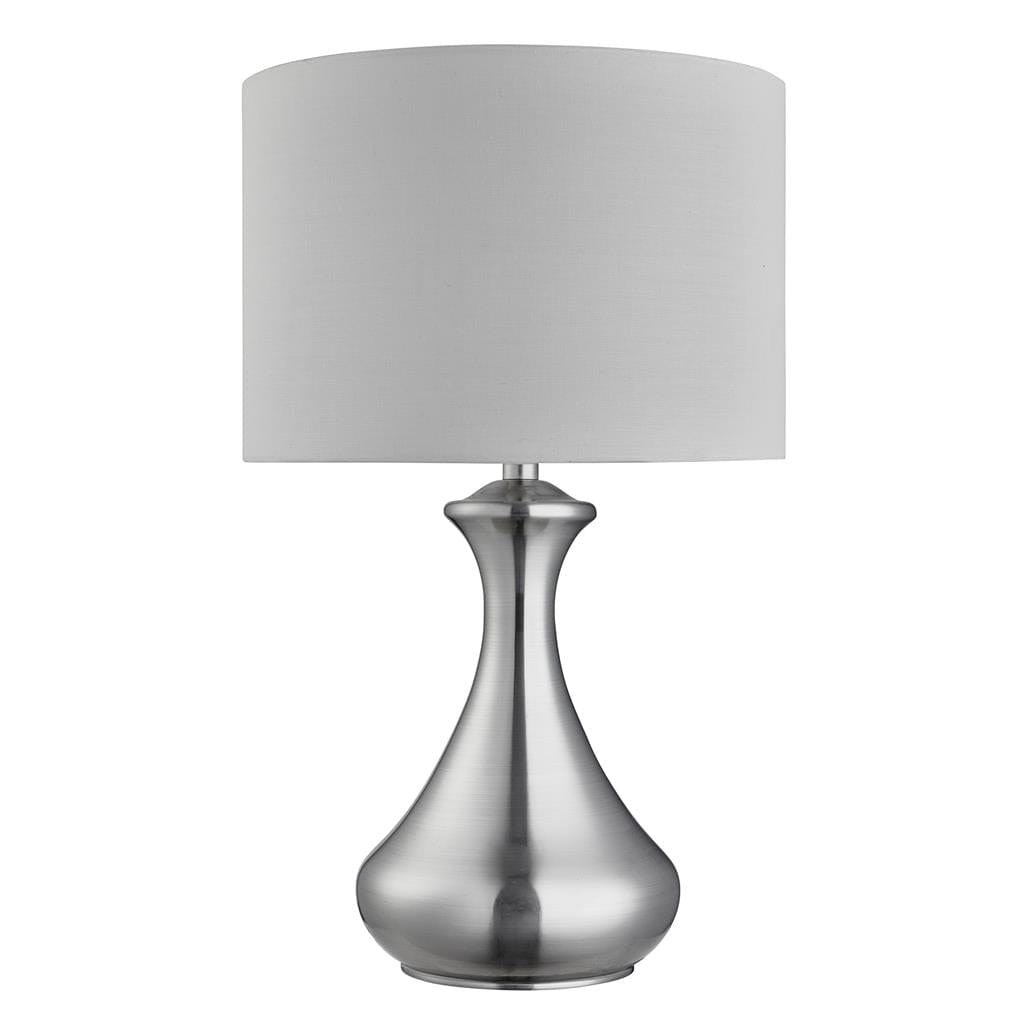 Searchlight Touch Table Lamp - Satin Silver Metal & Ivory Fabric Shade 2750SS