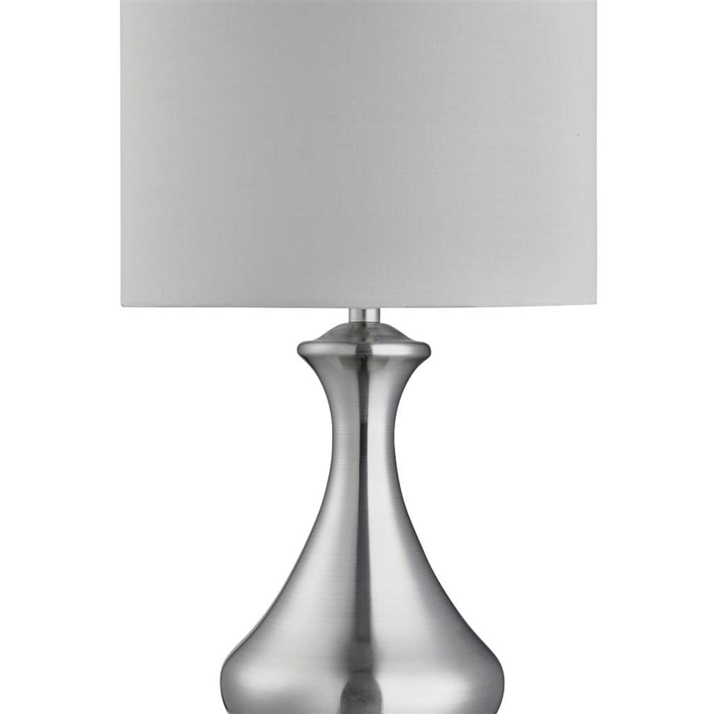 Searchlight Touch Table Lamp - Satin Silver Metal & Ivory Fabric Shade 2750SS