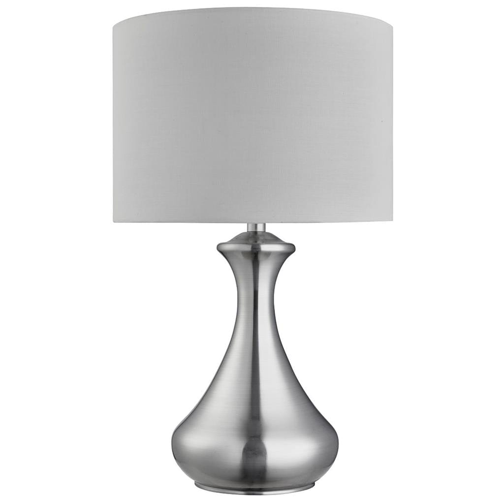 Searchlight Touch Table Lamp - Satin Silver Metal & Ivory Fabric Shade 2750SS