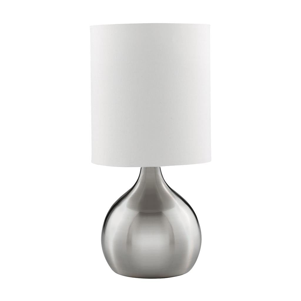 Searchlight Touch Table Lamp - Satin Silver Metal & Ivory Fabric Shade 3923SS