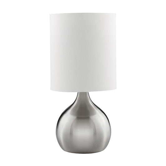 Searchlight Touch Table Lamp - Satin Silver Metal & Ivory Fabric Shade 3923SS