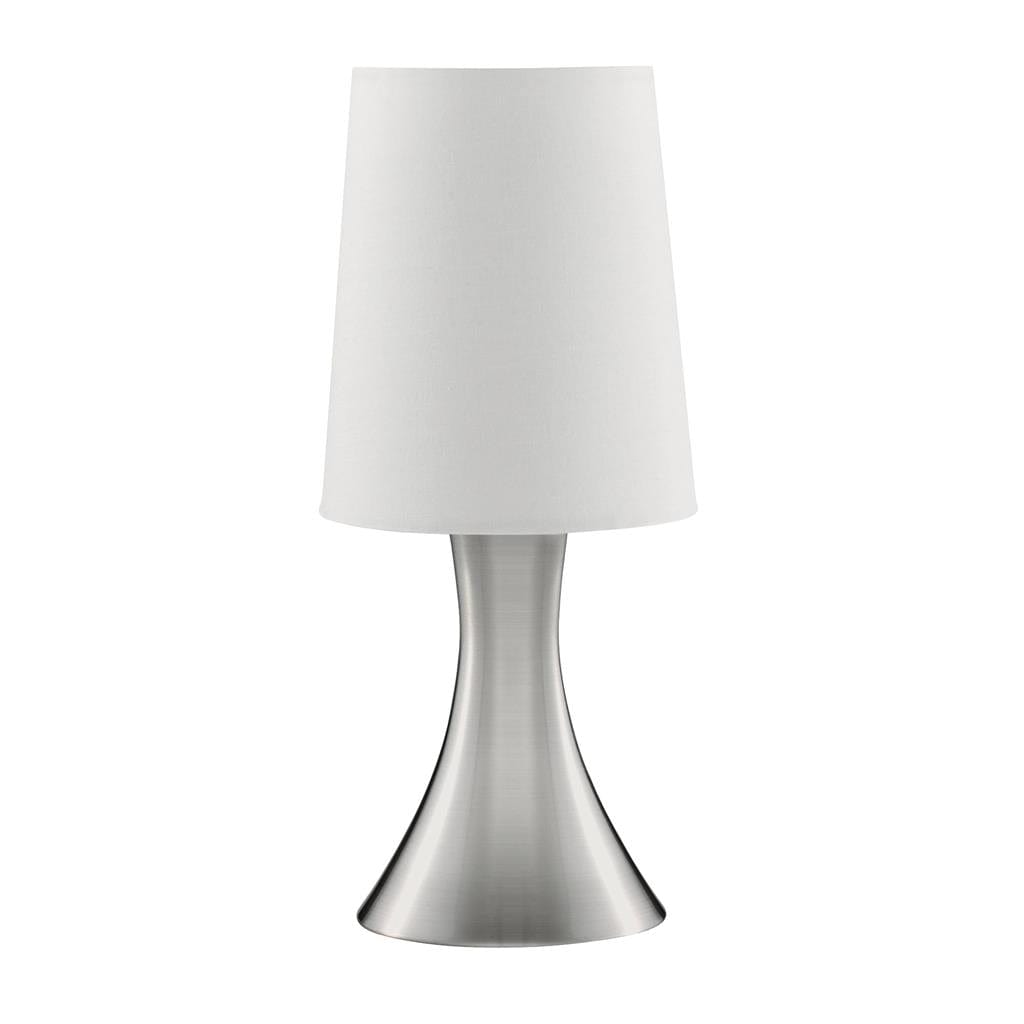 Searchlight Touch Table Lamp - Satin Silver Metal & White Fabric Shade 3922SS