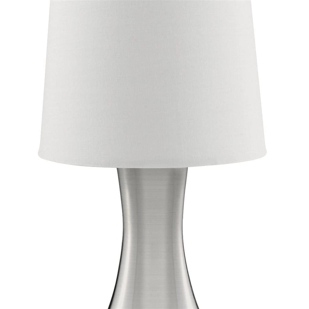 Searchlight Touch Table Lamp - Satin Silver Metal & White Fabric Shade 3922SS