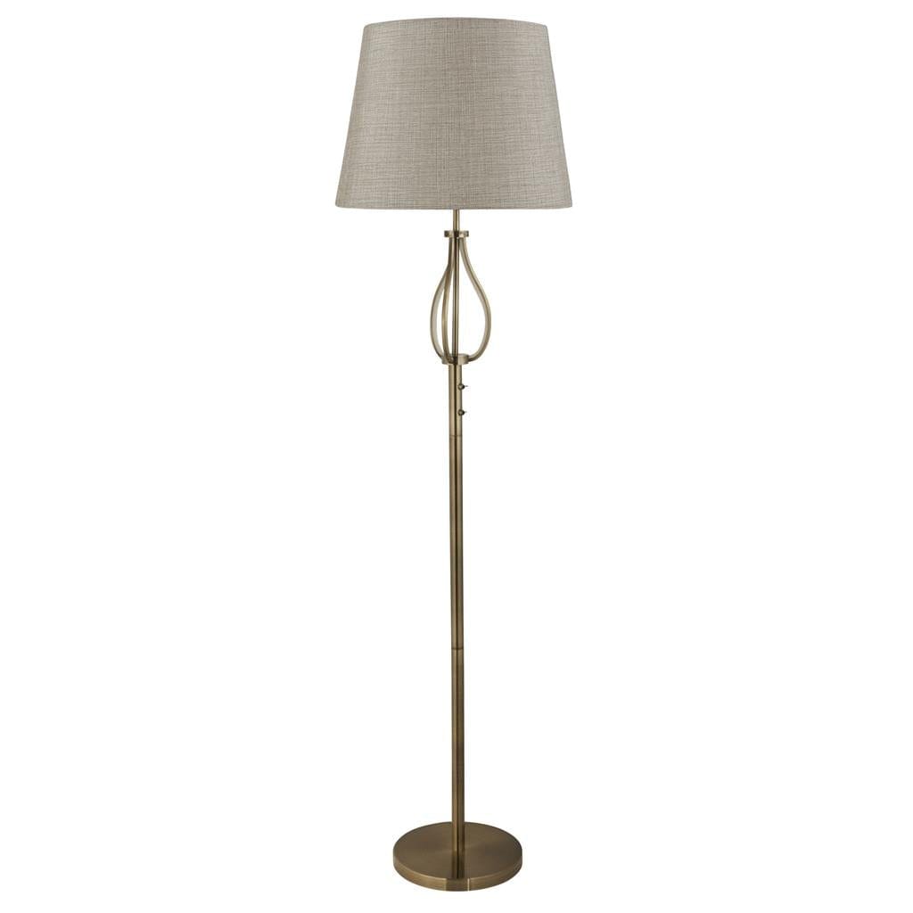 Searchlight Vegas Floor Light- Antique Brass Metal & Cream Hessian Shade 7485AB