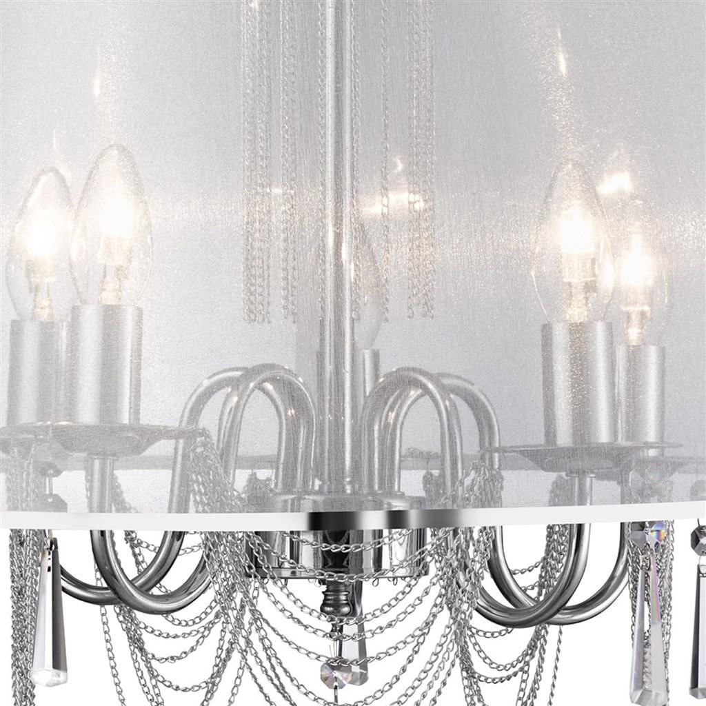 Searchlight Venetian 5Lt Pendant  -  Chrome, Voile Shade & Crystal Glass 1485-5CC