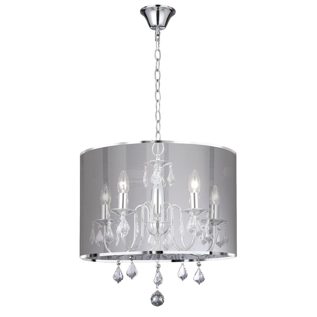 Searchlight Venetian 5Lt Pendant - Chrome, Voile Shade & Crystal Glass 4805-5CC