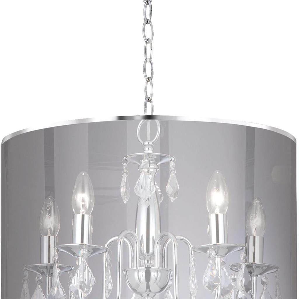 Searchlight Venetian 5Lt Pendant - Chrome, Voile Shade & Crystal Glass 4805-5CC